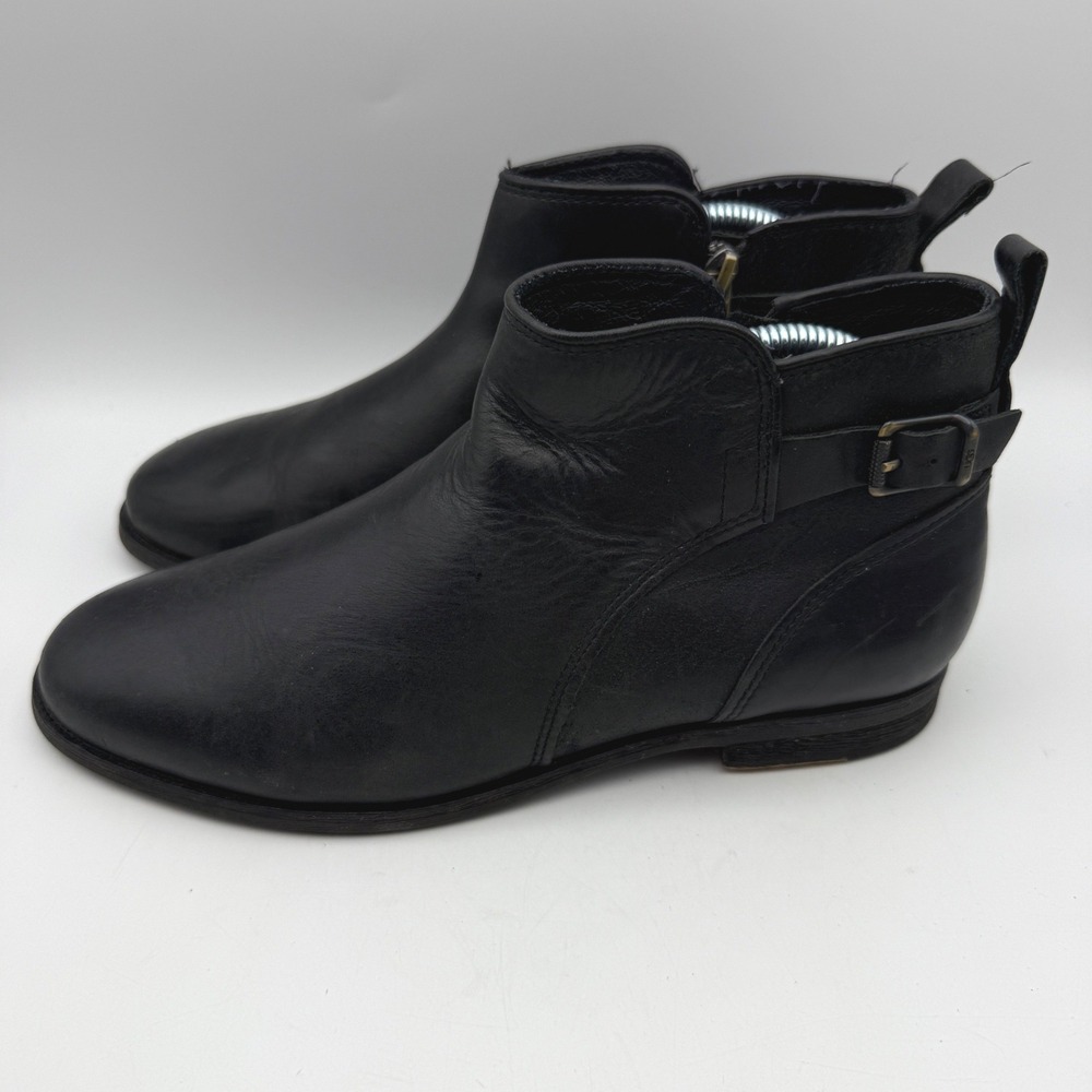 UGG Australia Ankle Boots Womens 8.5 Black Leather Shearling Lined Zip 1008630